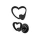 316L Surgical steel fake plugs in a heart design.  Shown in black.  Externally Threaded.