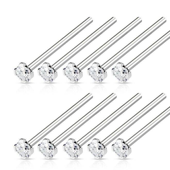 Nose Studs - Fish Tail With Prong CZ