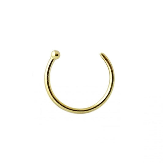 Versatile 14 karat gold nose hoops for all nose piercings. Just insert the hoop from the inside of the nostril and feed it through and the little disk on the end keeps the hoop from sliding all the way through the nostril. The hoop stays open, so no need to "do it up" or close it in any way.