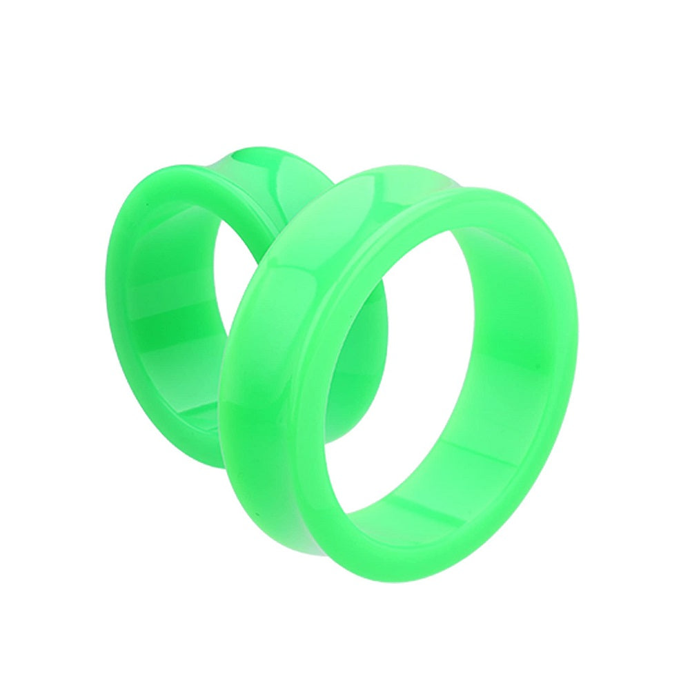 Large gauge green acrylic double flare tunnels. 