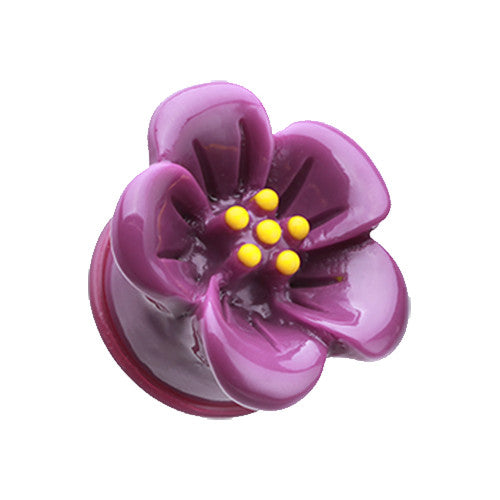  Purple Hibiscus Flower Single Flared Ear Gauge Plugs made from lightweight acrylic.