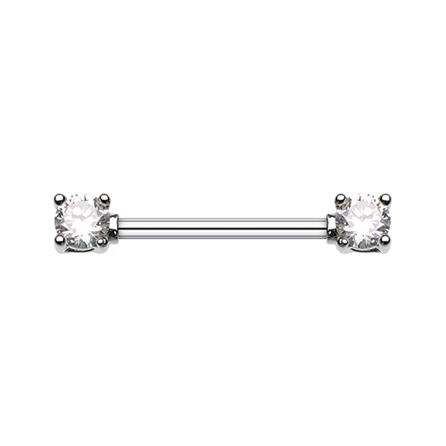 A crystal stud nipple piercing barbell featuring gem accents on the ends of a straight bar.