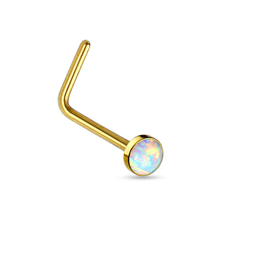 Nose L-Bend - Gold Plated or Rose Gold With Opal