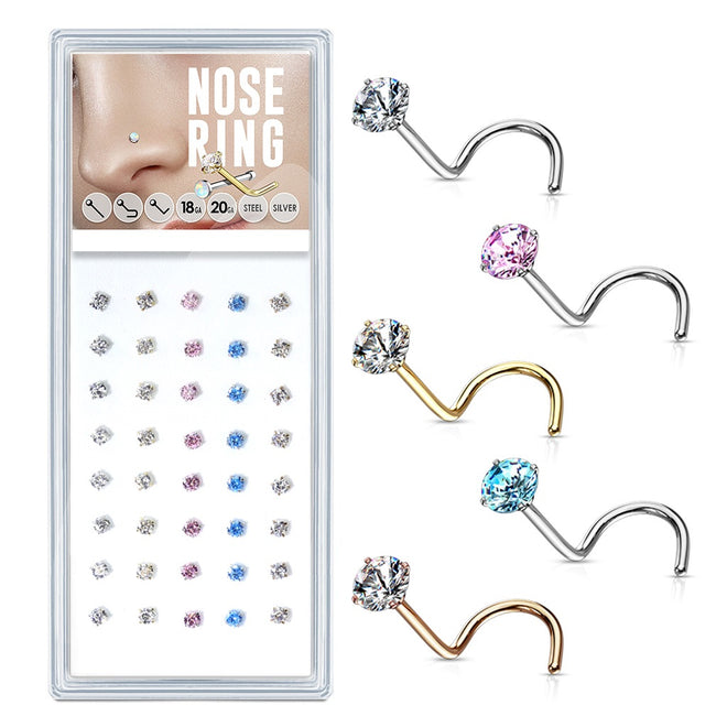 Nose Studs - Pack of 40 Surgical Steel - Prong Set