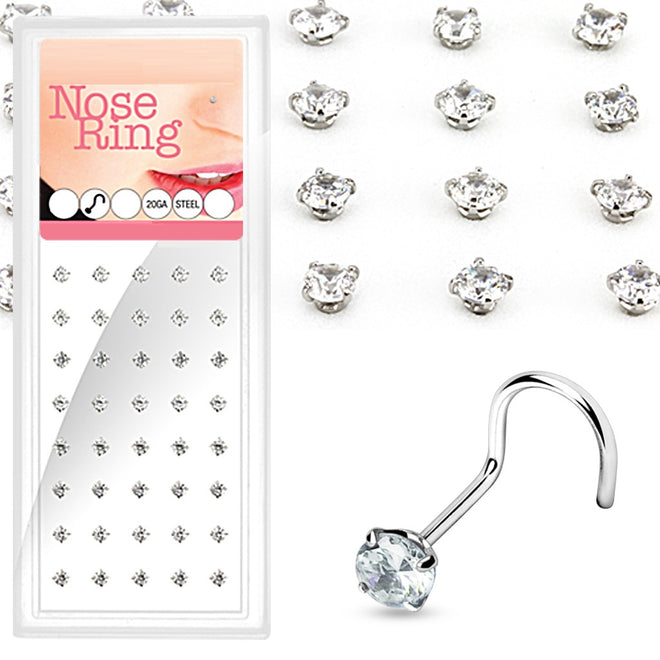 Nose Studs - Pack of 40 Surgical Steel - Prong Set
