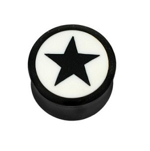 A black and white star-shaped faux plug ear stud.