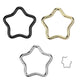 Star shaped, titanium hinged segment rings in black, gold plated or titanium. Easy to change in or out. These clickers can be worn in daith, lip, rook, snug, helix, septum, cartilage or lobe piercings.