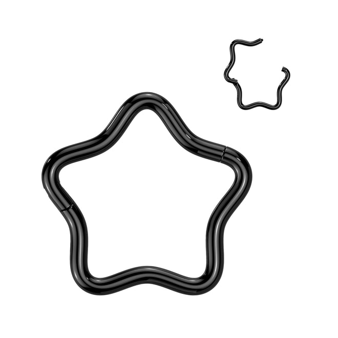 Star shaped, titanium hinged segment ring in black.