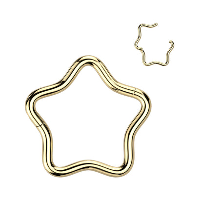 Star shaped, titanium hinged segment ring in gold plated.