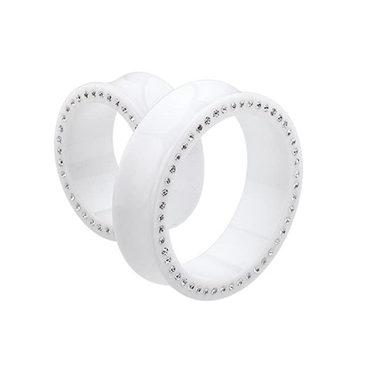 Tunnels / Plugs Pairs - Supersize White Acrylic With Jewels