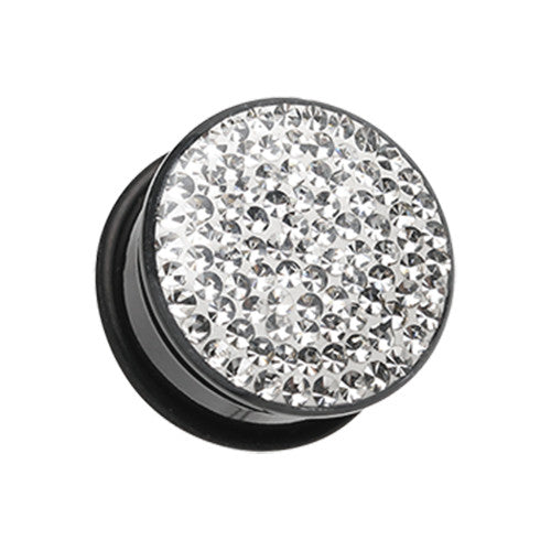 Tiffany style pink crystal encrusted black ear gauge plug.