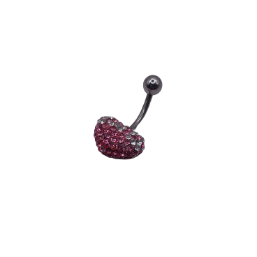 A 316L surgical steel banana belly ring with a pink heart-shaped ball.