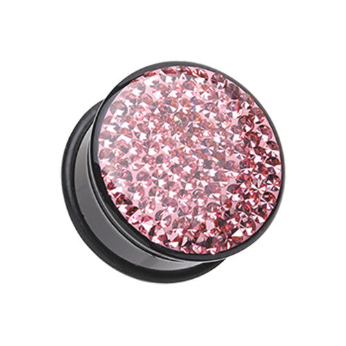 Tiffany style pink crystal encrusted black ear gauge plug.