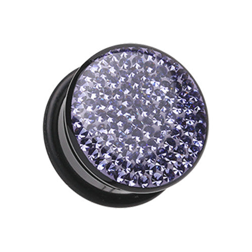 Tiffany style tanzanite crystal encrusted black ear gauge plug.