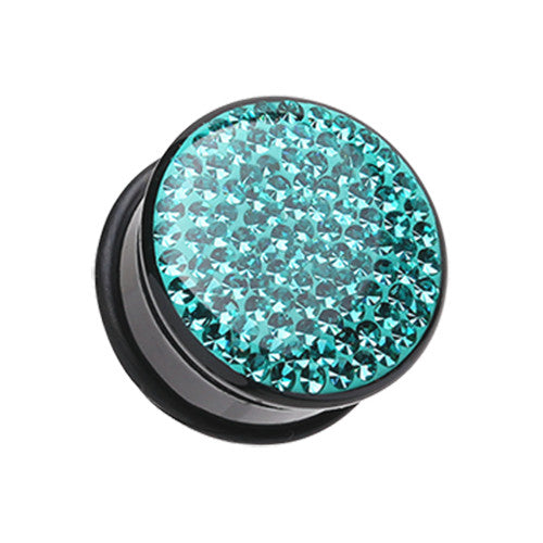 Tiffany style teal crystal encrusted black ear gauge plug.