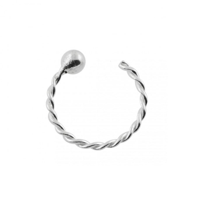Versatile 925 sterling silver twisted nose hoops for all nose piercings. Just insert the hoop from the inside of the nostril and feed it through and the little disk on the end keeps the hoop from sliding all the way through the nostril. The hoop stays open, so no need to "do it up" or close it in any way.