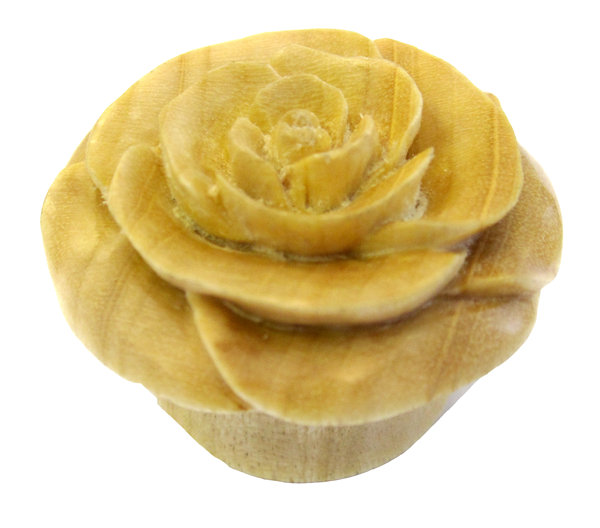 A hand-carved wooden rose plug