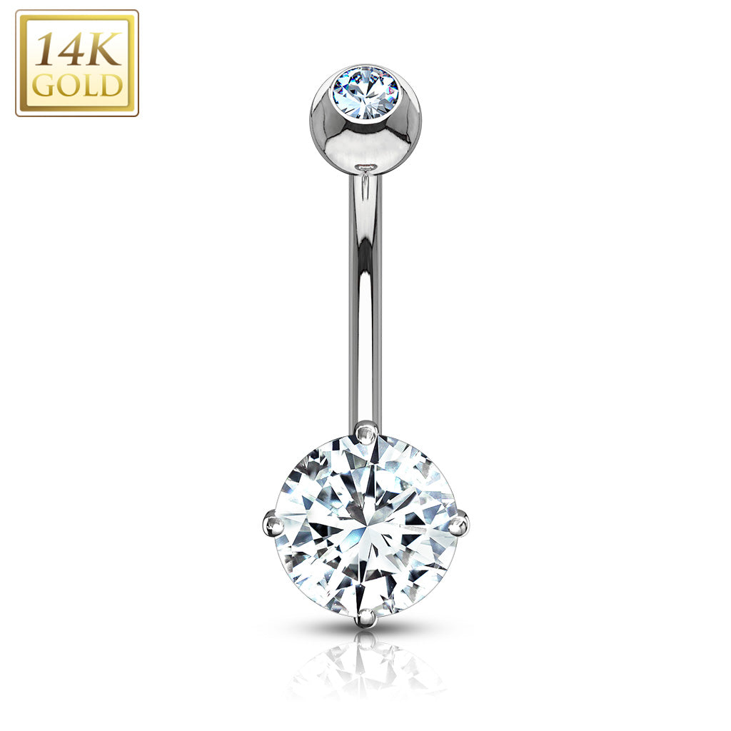 Belly Ring - 14 Karat Gold Double Jewel - White Gold or Yellow Gold